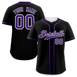 Custom Black Purple Personalized Classic Authentic Baseball Jersey