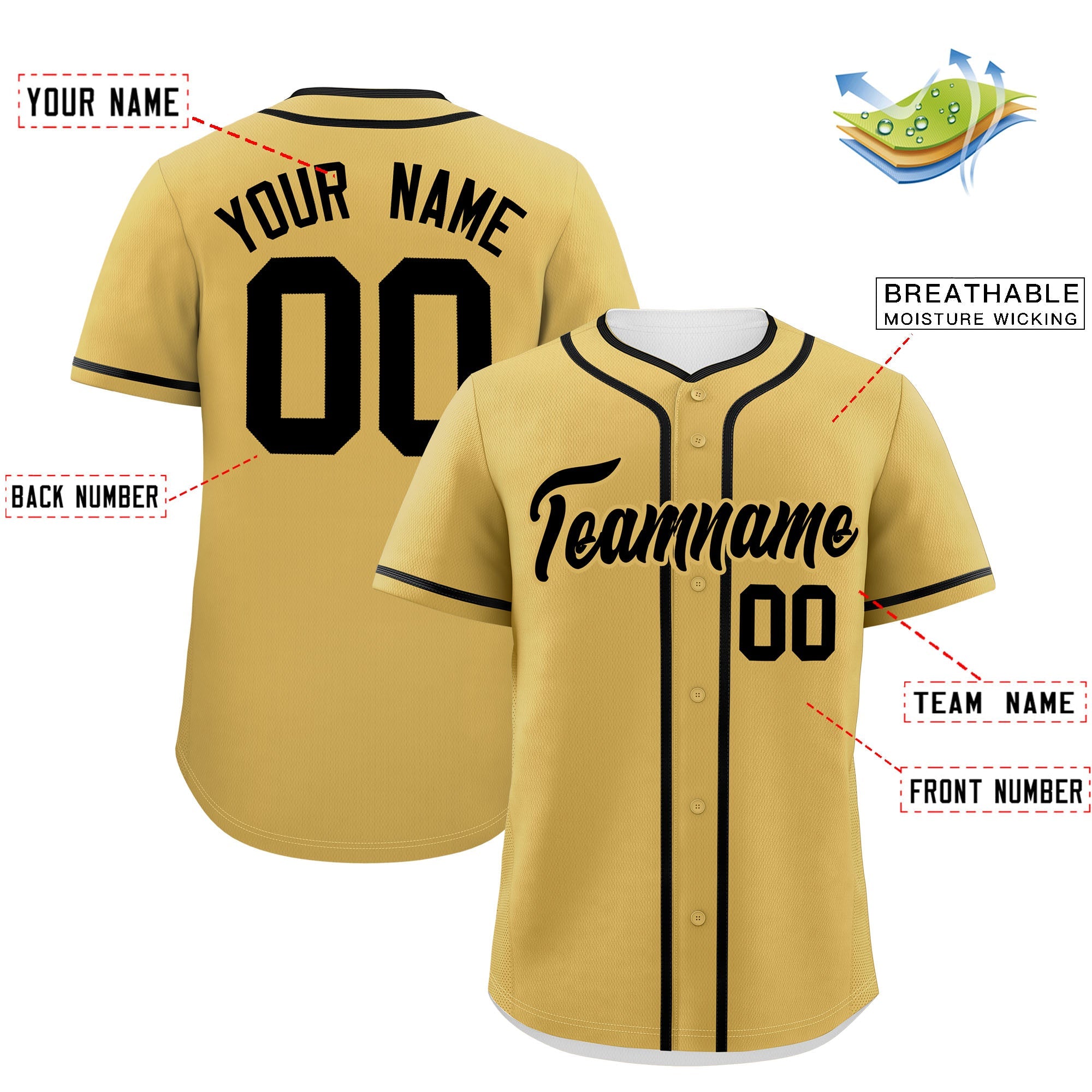 Custom Old Gold Black Personalized Classic Authentic Baseball Jersey