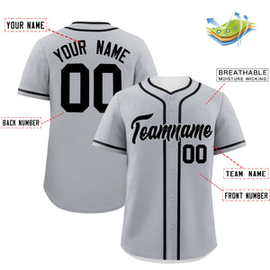 Custom Gray Black Personalized Classic Authentic Baseball Jersey