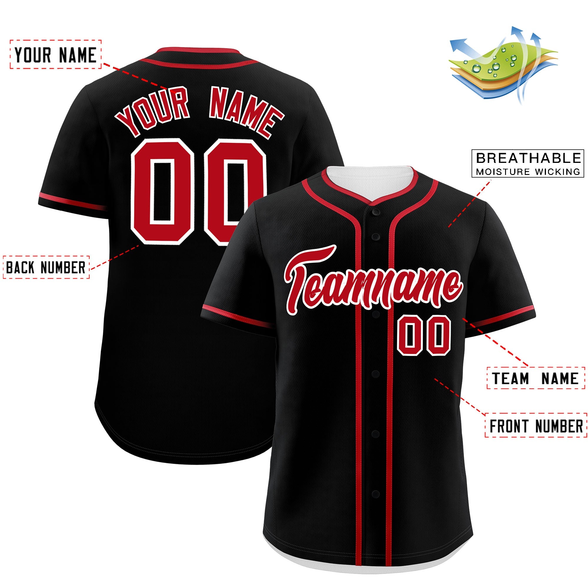 Custom Black Red Personalized Classic Authentic Baseball Jersey