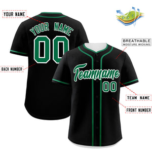 Custom Black Kelly Green Personalized Classic Authentic Baseball Jersey