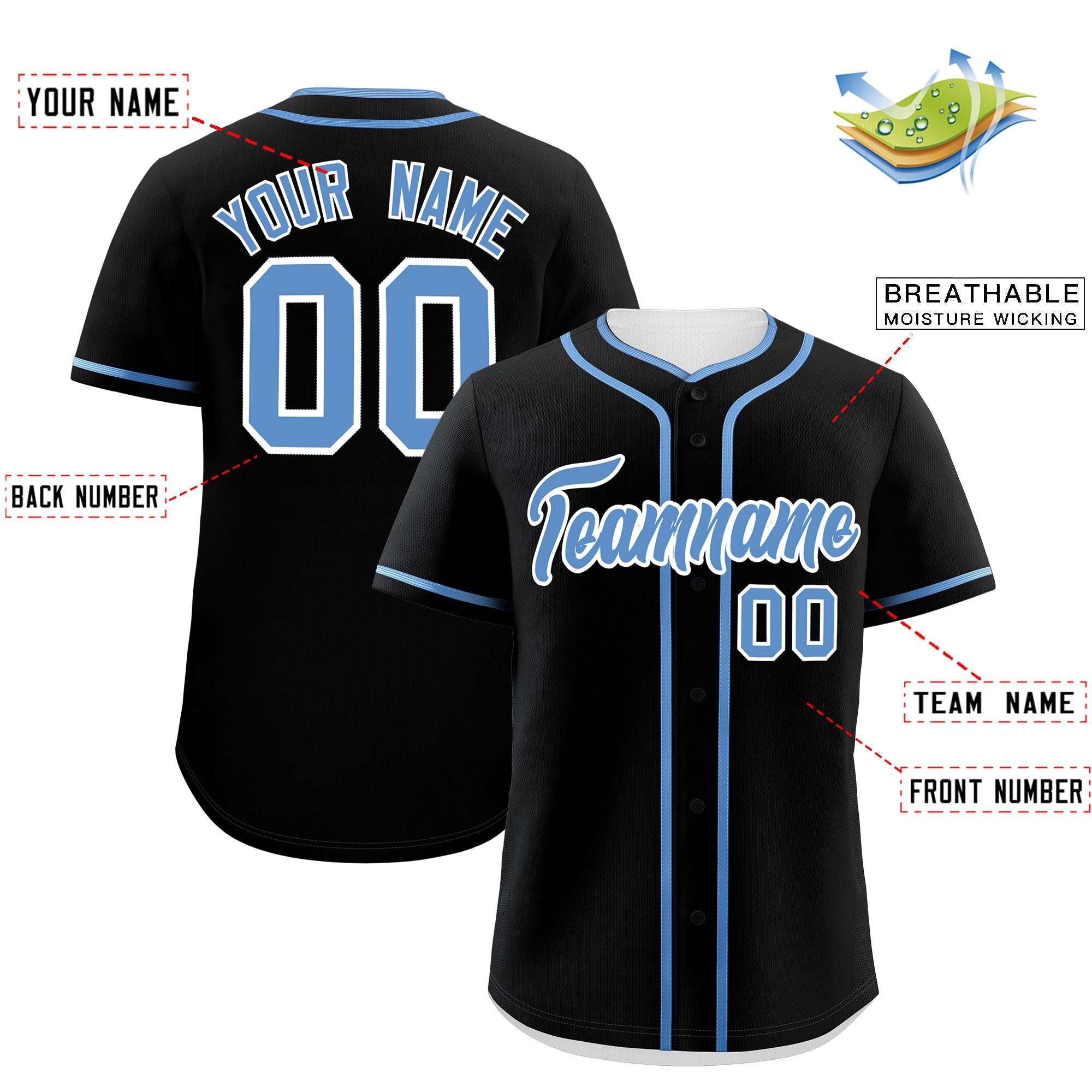 Custom Black Light Blue Personalized Classic Authentic Baseball Jersey