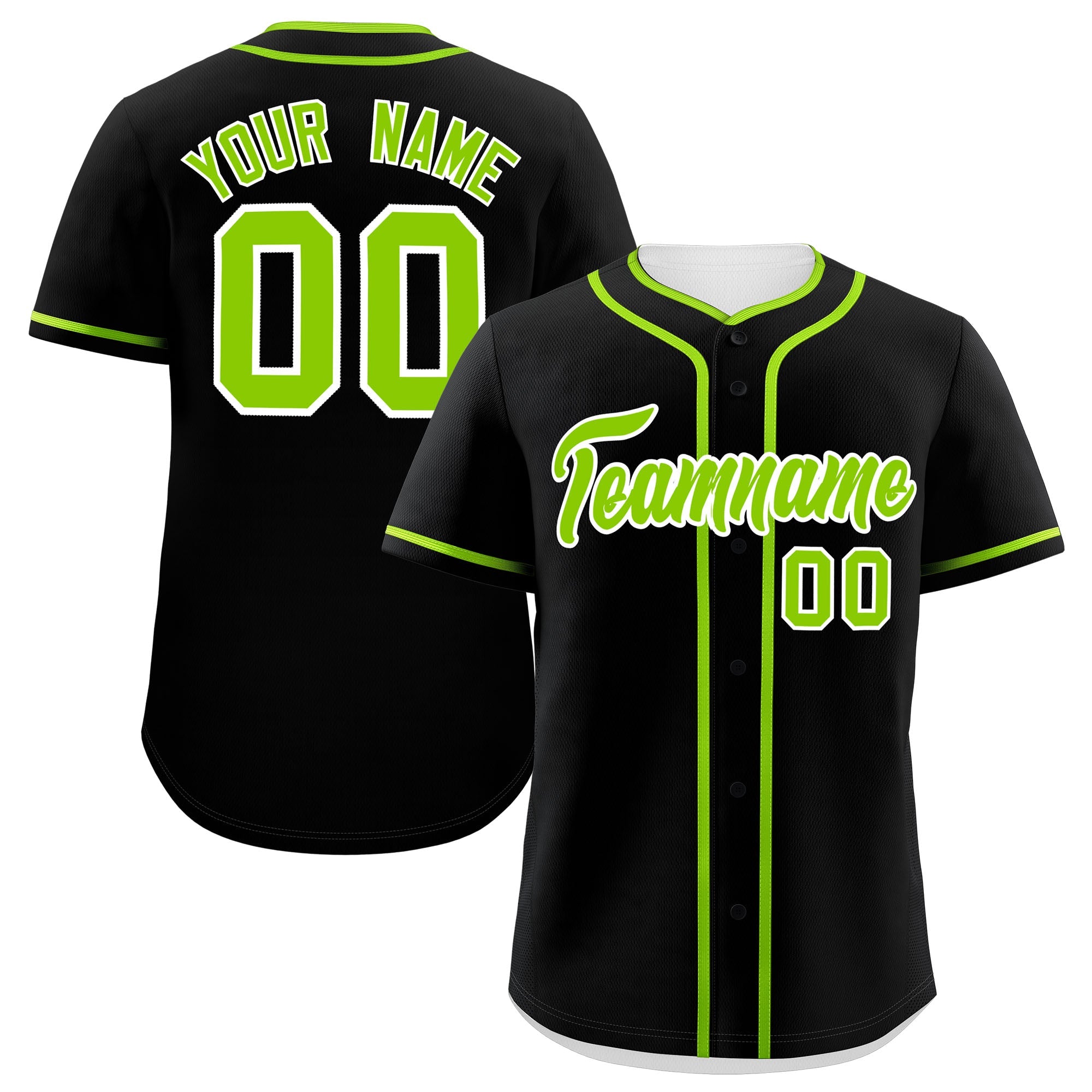 Custom Black Neon Green Personalized Classic Authentic Baseball Jersey