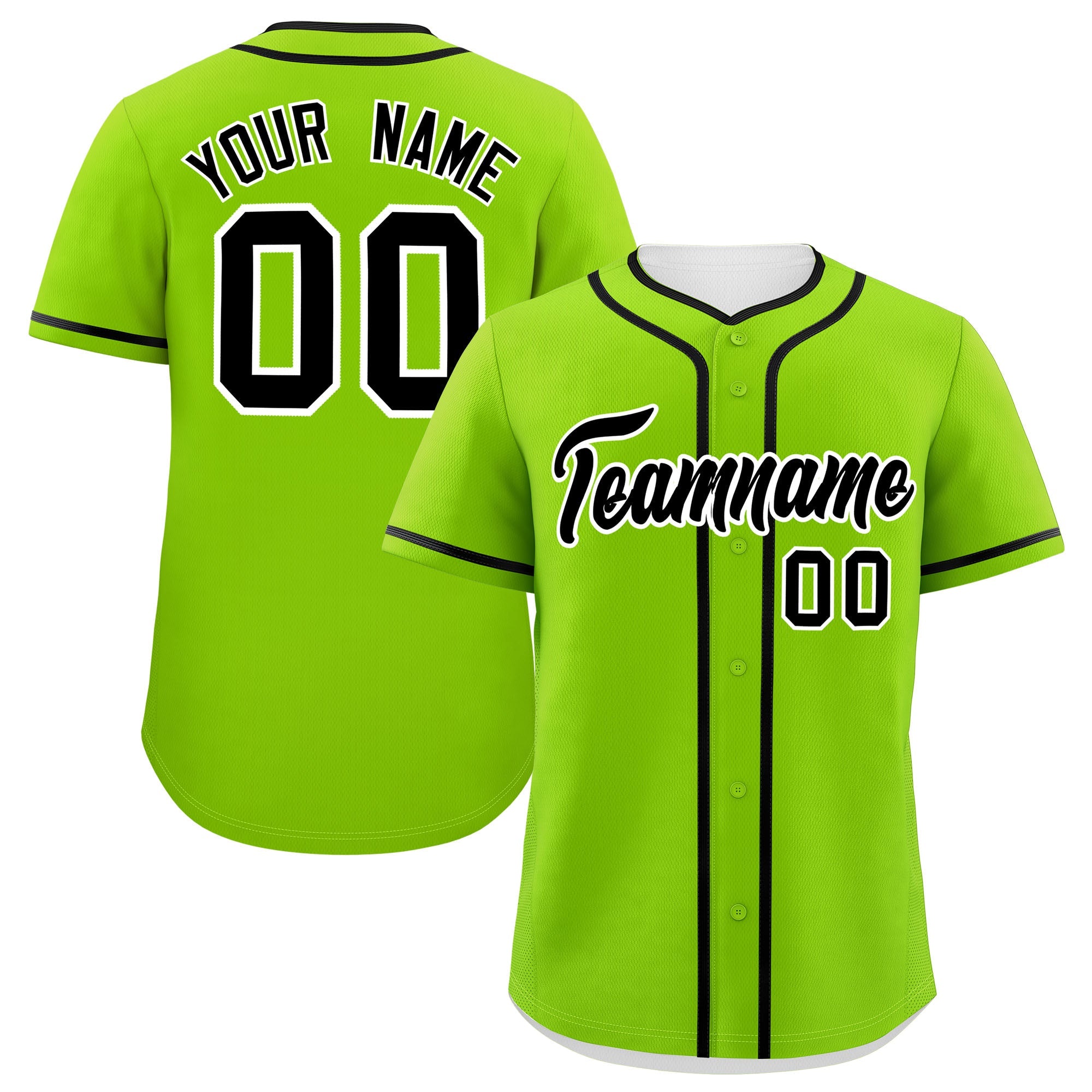 Custom Neon Green Black Personalized Classic Authentic Baseball Jersey