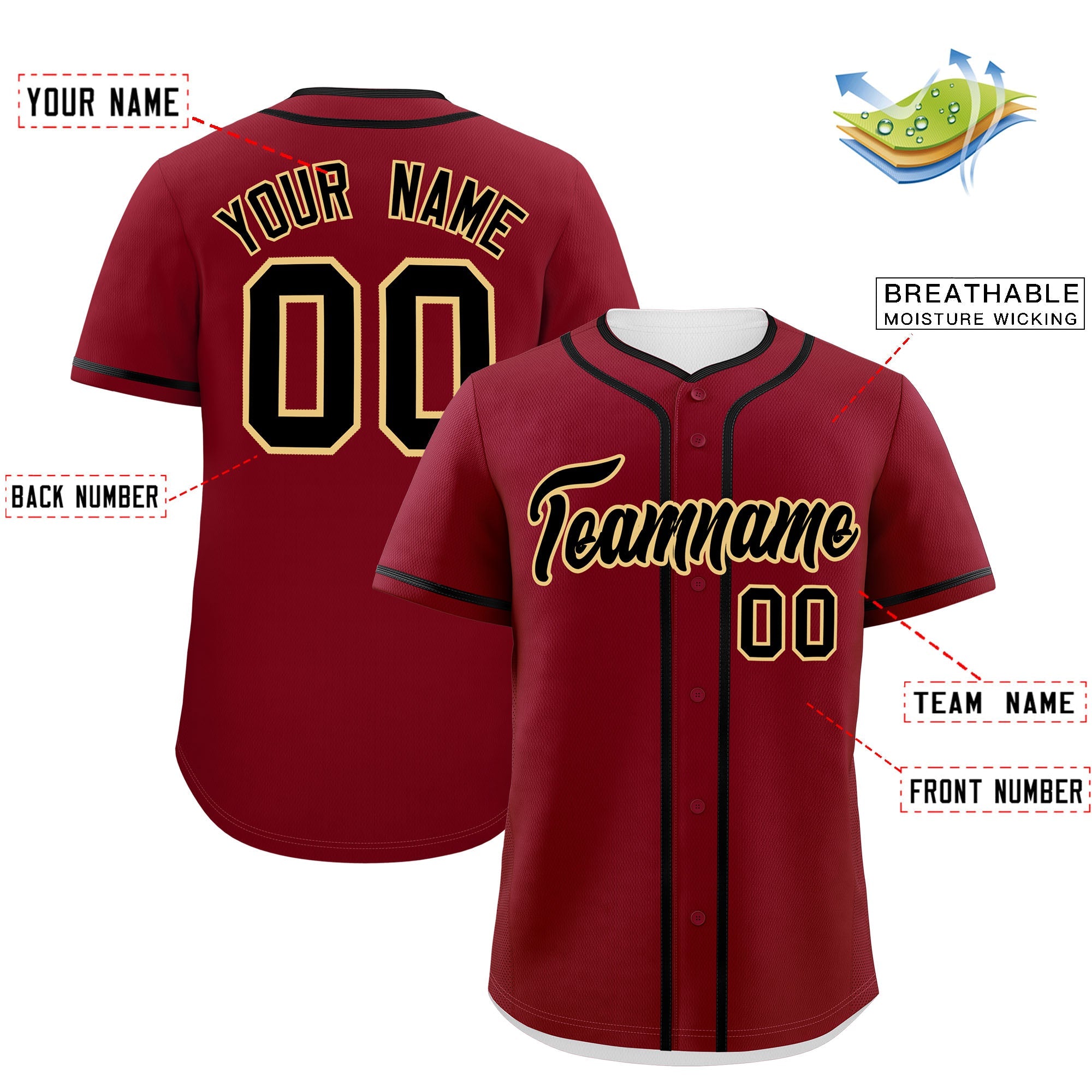 Custom Crimson Black Personalized Classic Authentic Baseball Jersey