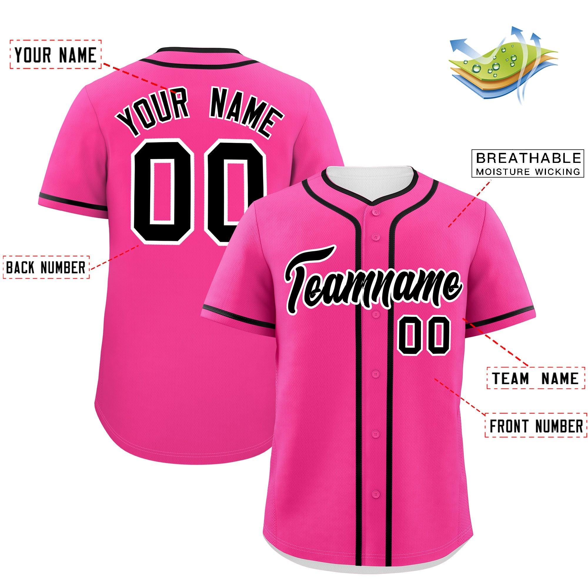 Custom Pink Black Personalized Classic Authentic Baseball Jersey