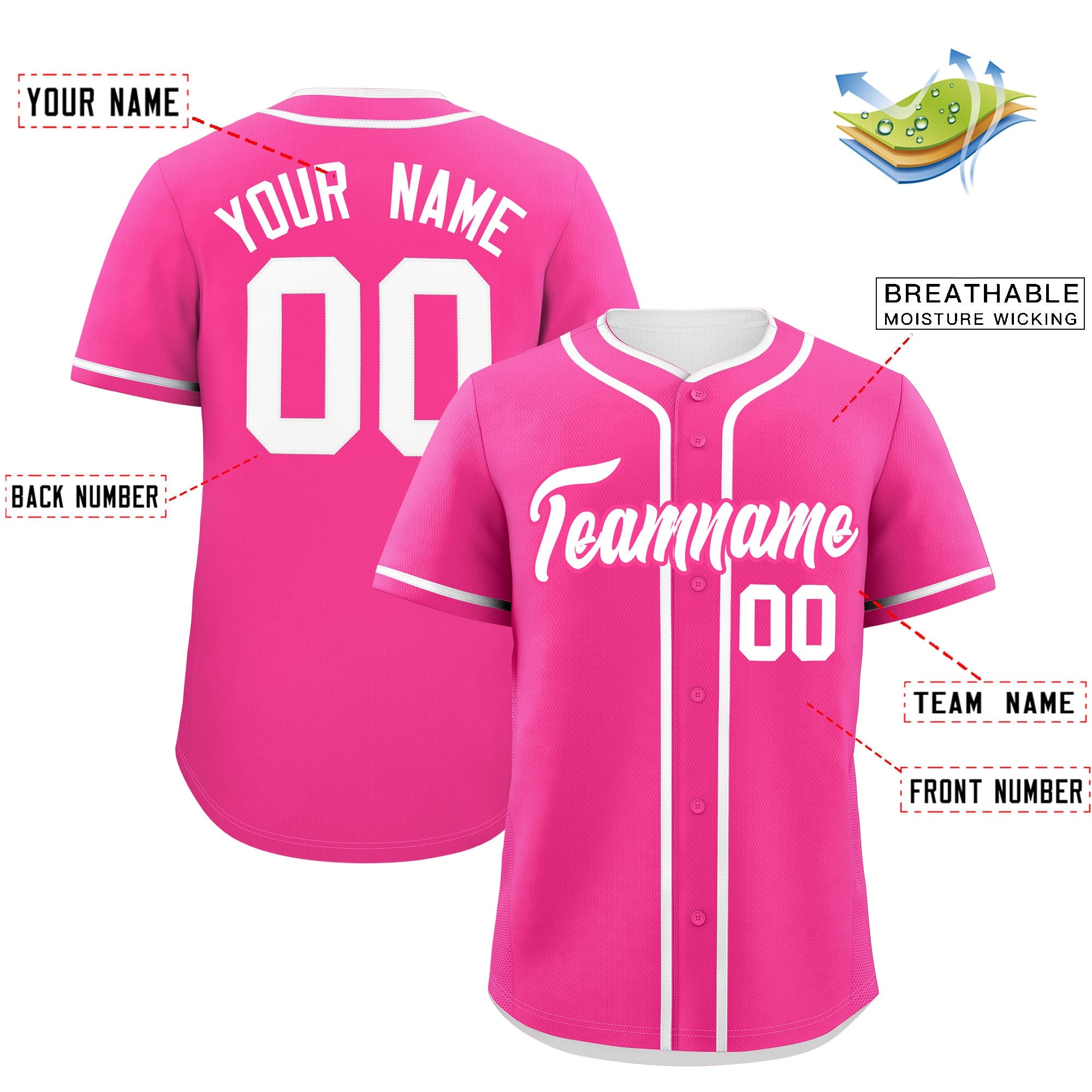 Custom Pink White Personalized Classic Authentic Baseball Jersey