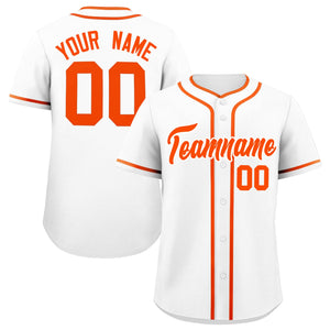 Custom White Orange Personalized Classic Authentic Baseball Jersey