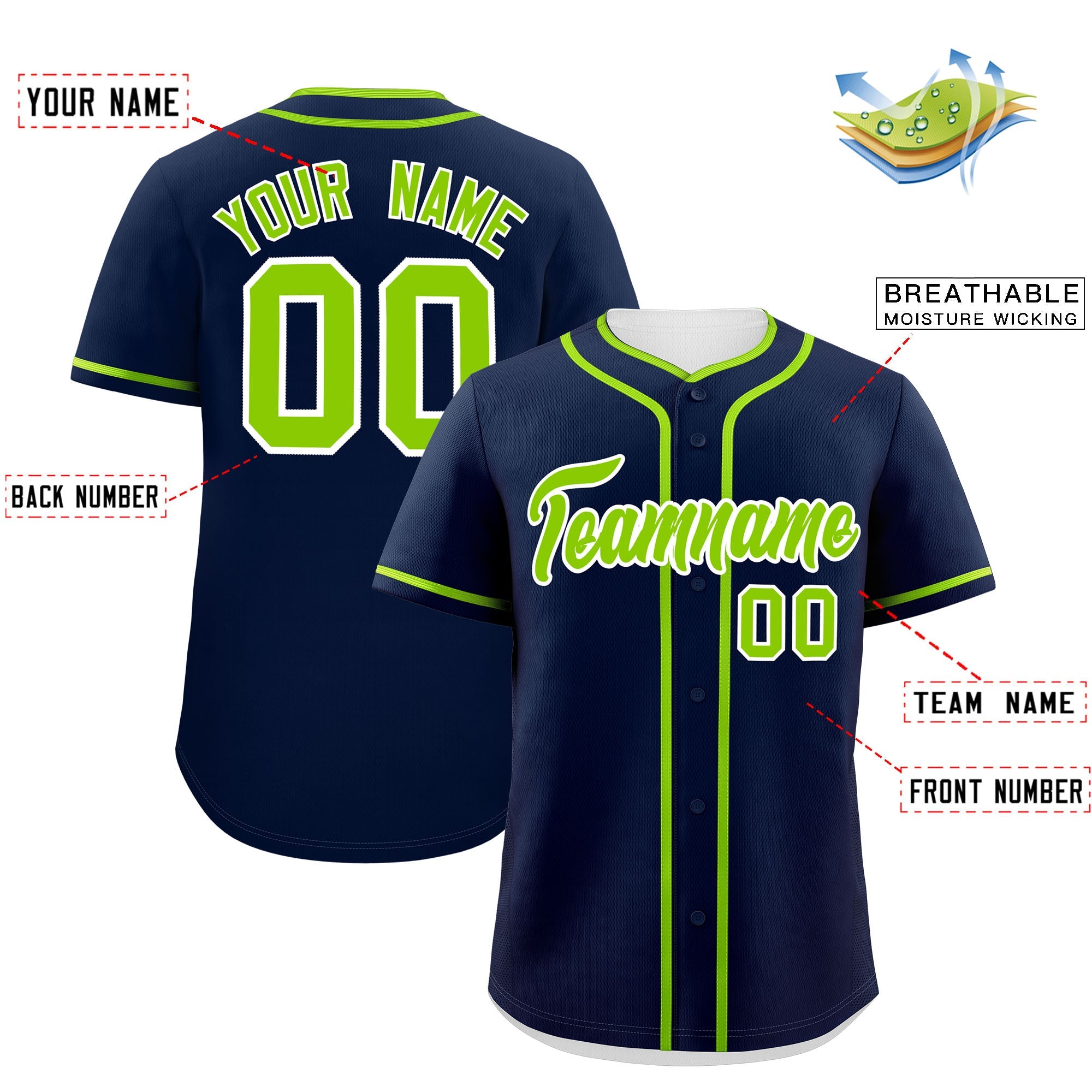 Custom Navy Neon Green Personalized Classic Authentic Baseball Jersey