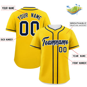 Custom Gold Navy Personalized Classic Authentic Baseball Jersey