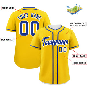 Custom Gold Royal Personalized Classic Authentic Baseball Jersey