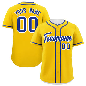 Custom Gold Royal Personalized Classic Authentic Baseball Jersey