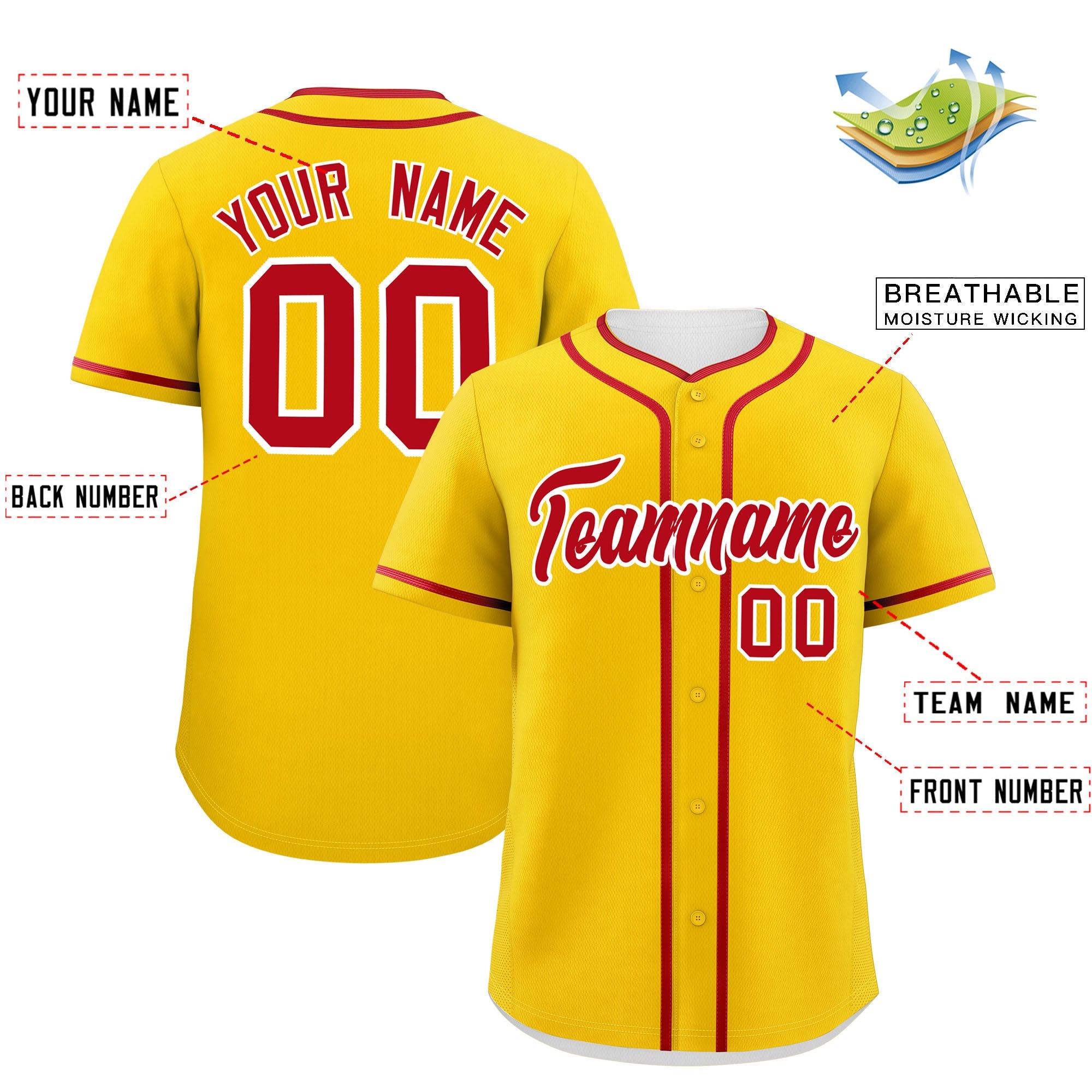 Custom Gold Red Personalized Classic Authentic Baseball Jersey