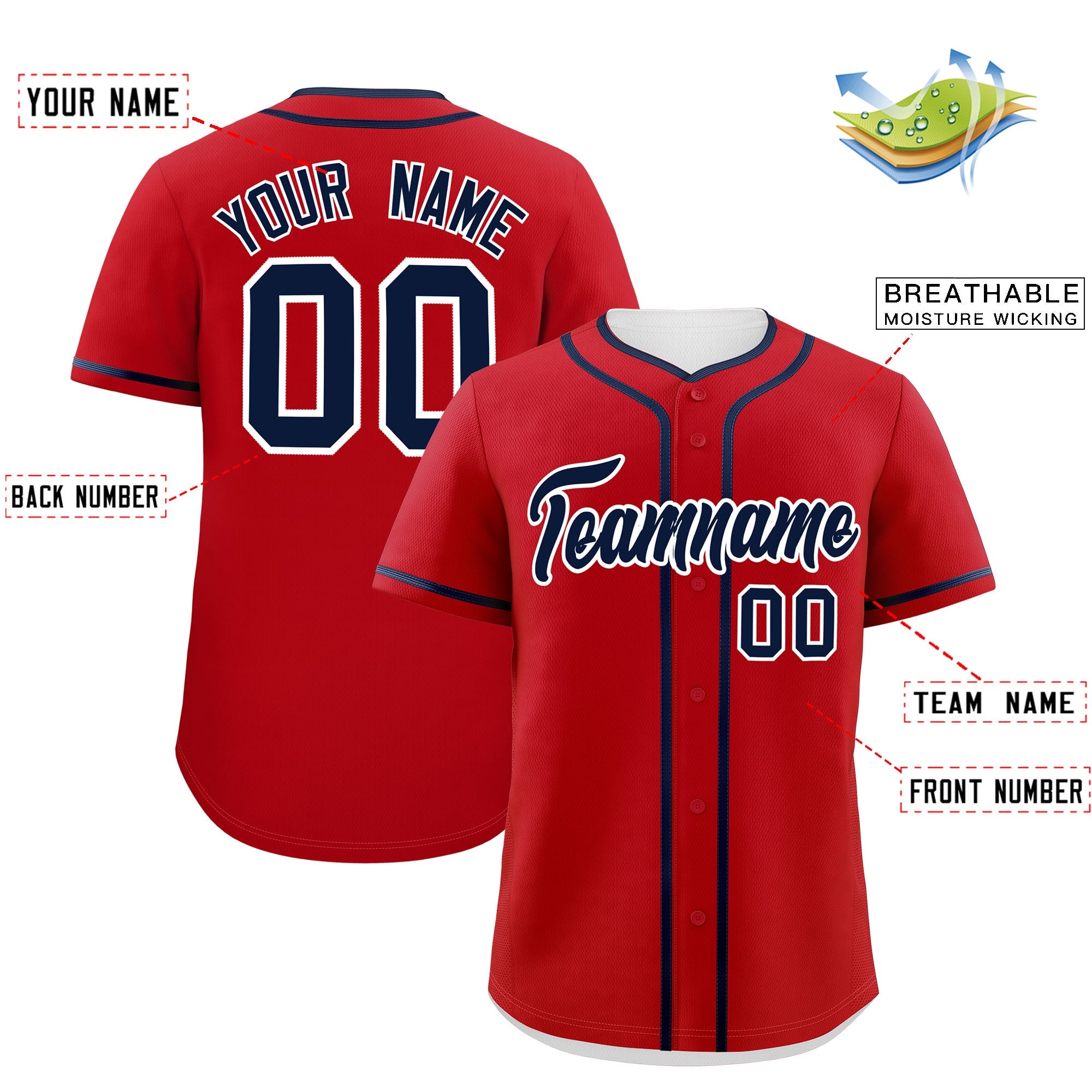 Custom Red Navy Personalized Classic Authentic Baseball Jersey