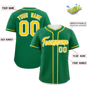 Custom Kelly Green Gold Personalized Classic Authentic Baseball Jersey