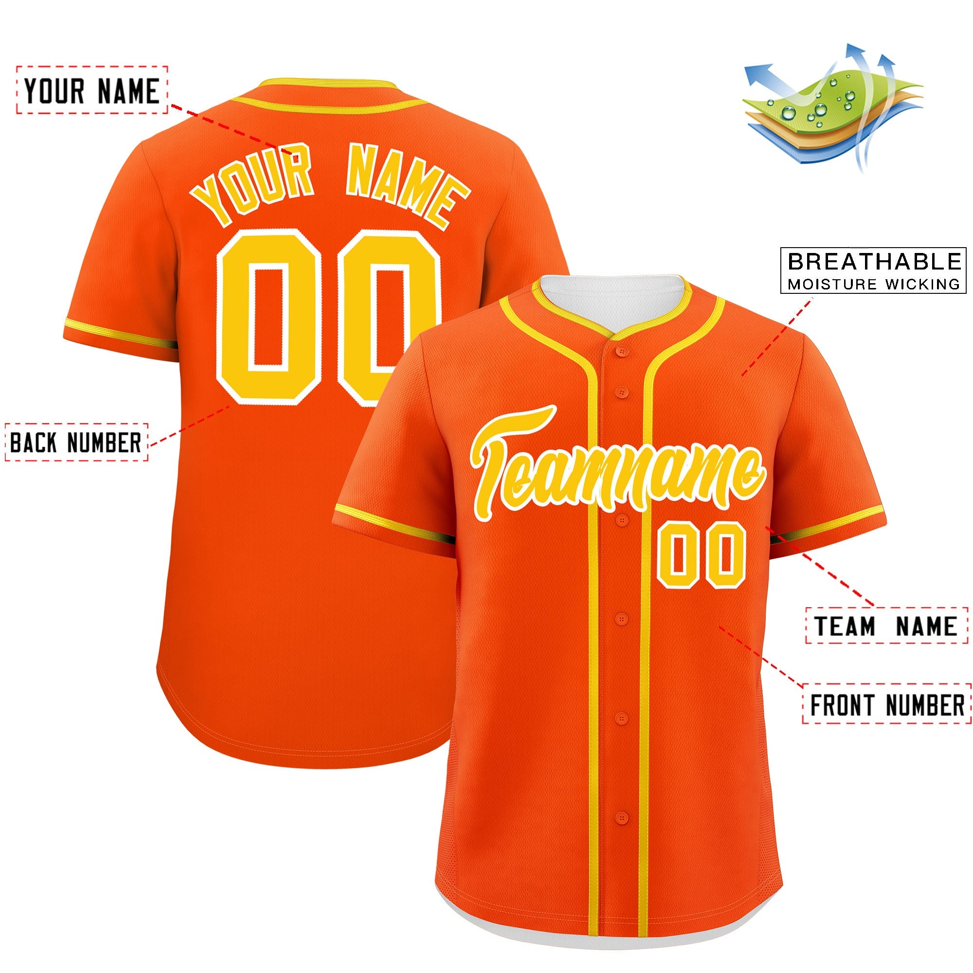 Custom Orange Gold Personalized Classic Authentic Baseball Jersey