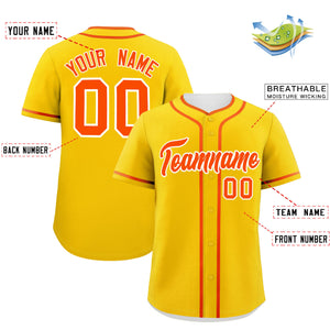 Custom Gold Orange Personalized Classic Authentic Baseball Jersey