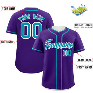 Custom Purple Teal Personalized Classic Authentic Baseball Jersey