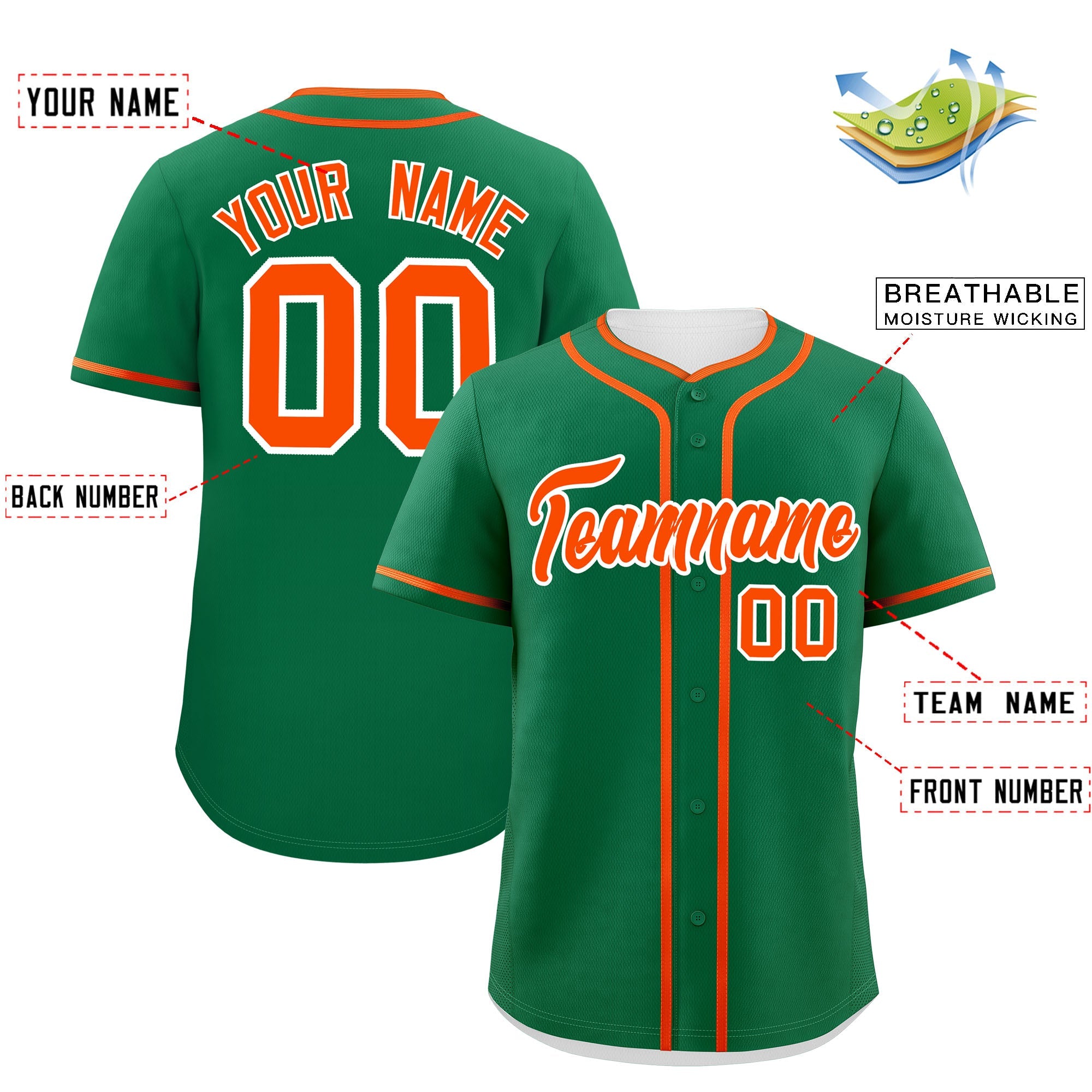 Custom Kelly Green Orange Personalized Classic Authentic Baseball Jersey