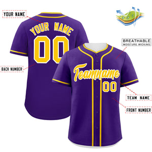 Custom Purple Gold Personalized Classic Authentic Baseball Jersey