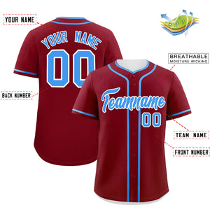 Custom Crimson Powder Blue Personalized Classic Authentic Baseball Jersey