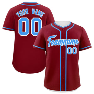 Custom Crimson Powder Blue Personalized Classic Authentic Baseball Jersey