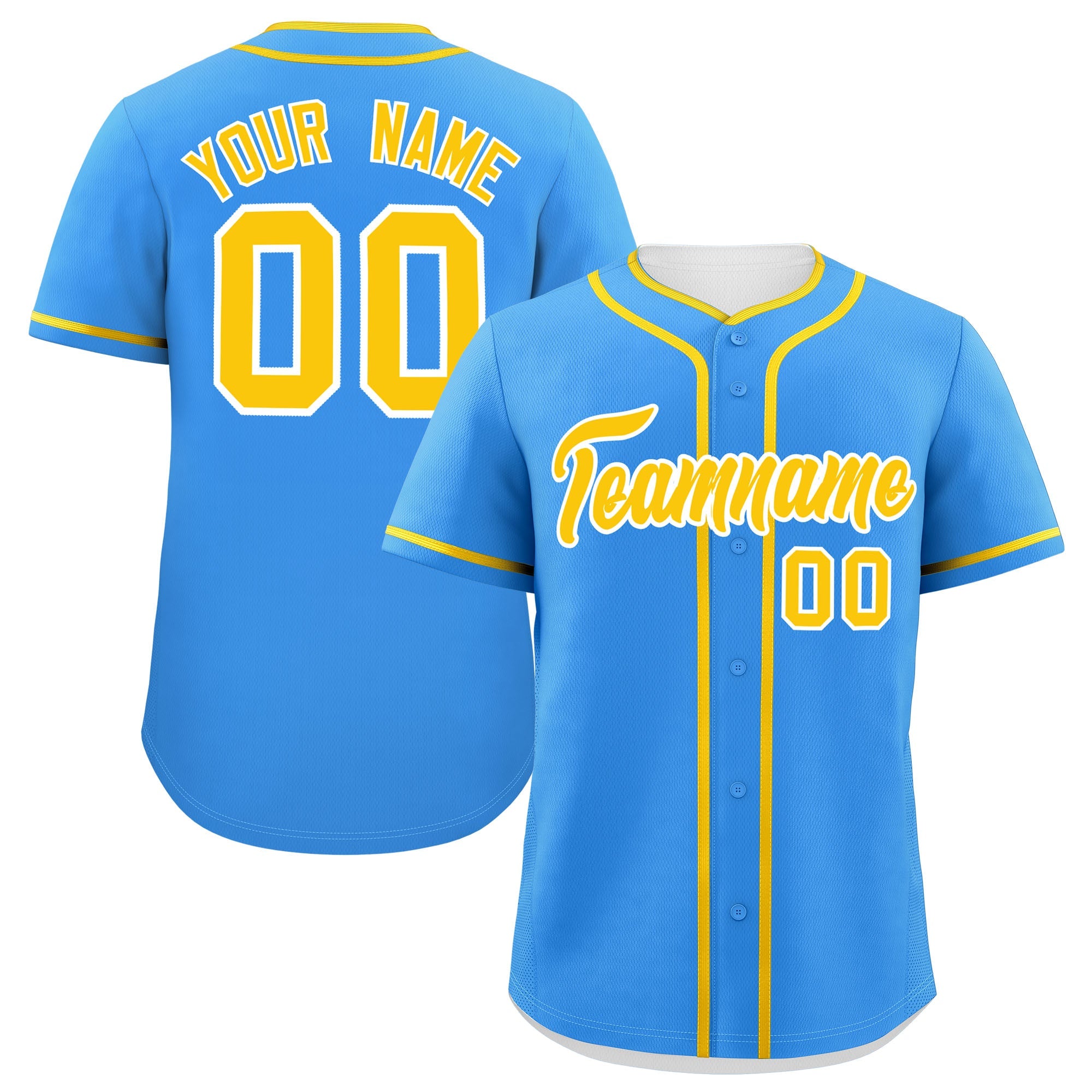 Custom Powder Blue Gold Personalized Classic Authentic Baseball Jersey