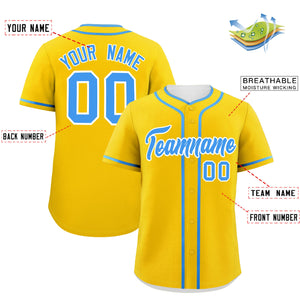 Custom Gold Powder Blue Personalized Classic Authentic Baseball Jersey