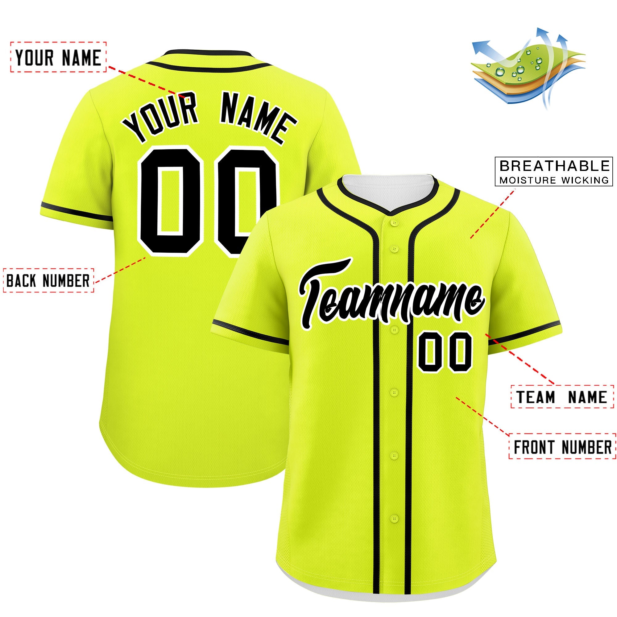 Custom Neon Green Black Personalized Classic Authentic Baseball Jersey