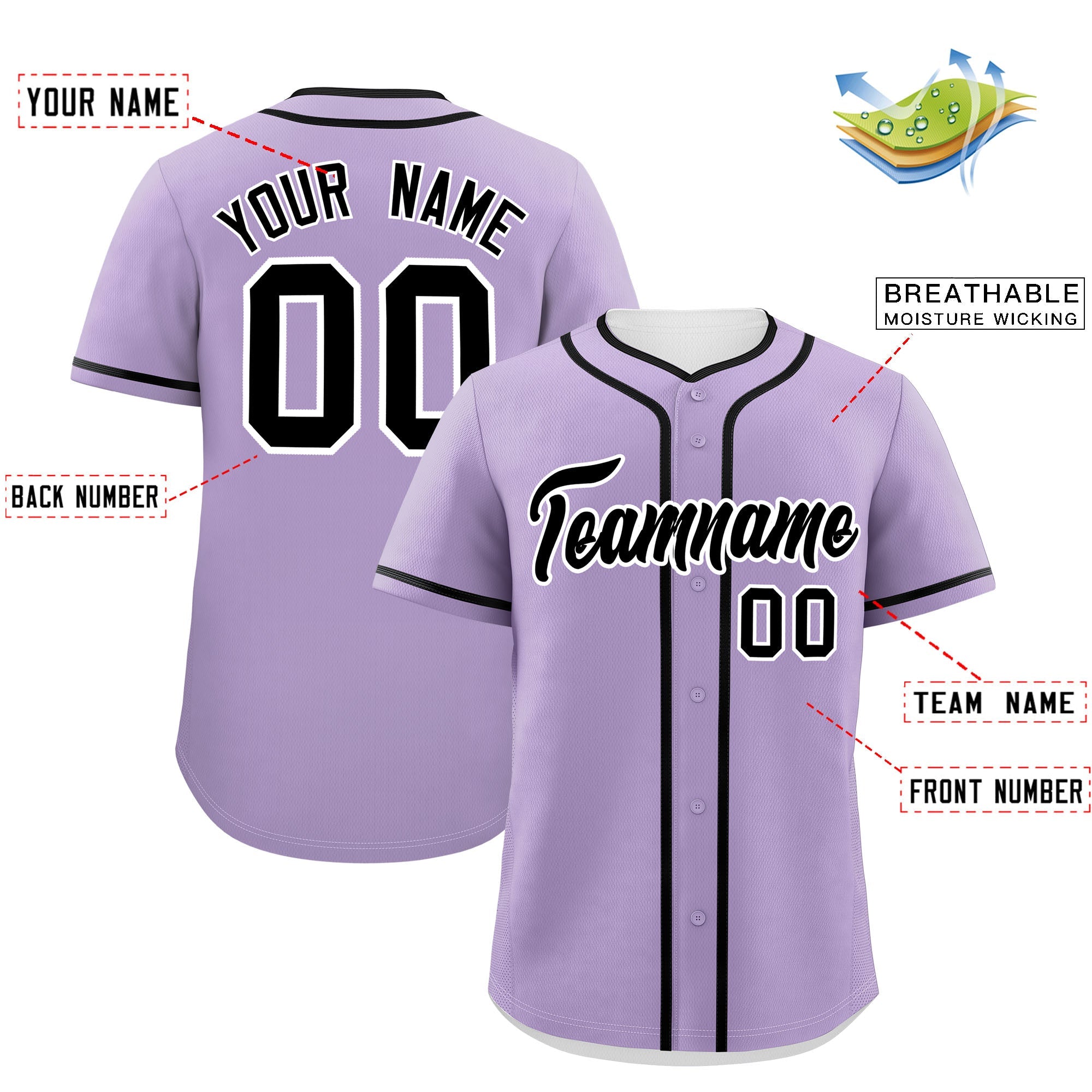 Custom Light Purple Black Personalized Classic Authentic Baseball Jersey