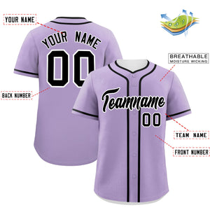 Custom Light Purple Black Personalized Classic Authentic Baseball Jersey