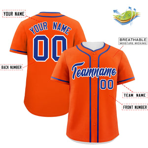 Custom Orange Royal Personalized Classic Authentic Baseball Jersey