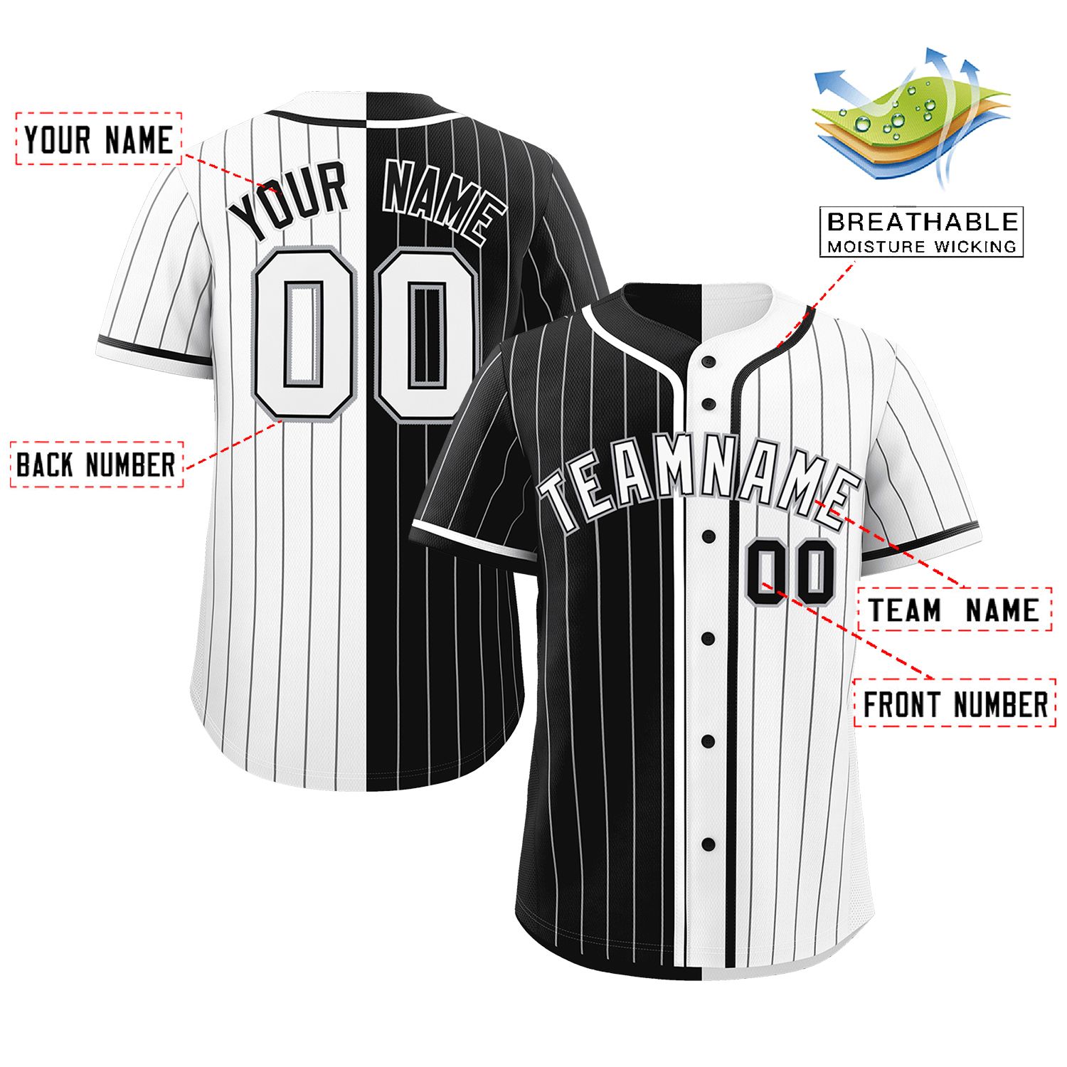 Custom Black White Two Tone Striped Fashion Authentic Baseball Jersey