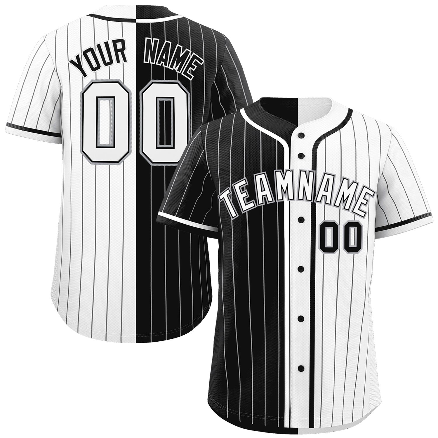 Custom Black White Two Tone Striped Fashion Authentic Baseball Jersey