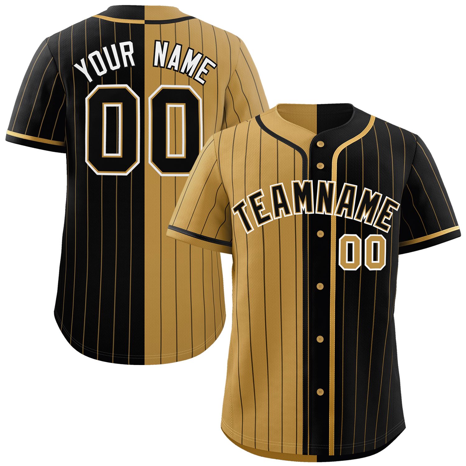 Custom Old Gold Black Two Tone Striped Fashion Authentic Baseball Jersey