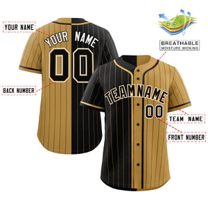 Custom Black Old Gold Two Tone Striped Fashion Authentic Baseball Jersey