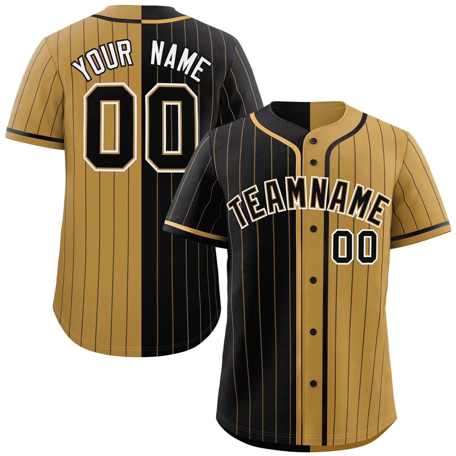 Custom Black Old Gold Two Tone Striped Fashion Authentic Baseball Jersey