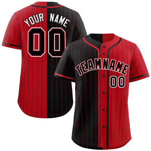 Custom Black Red Two Tone Striped Fashion Authentic Baseball Jersey