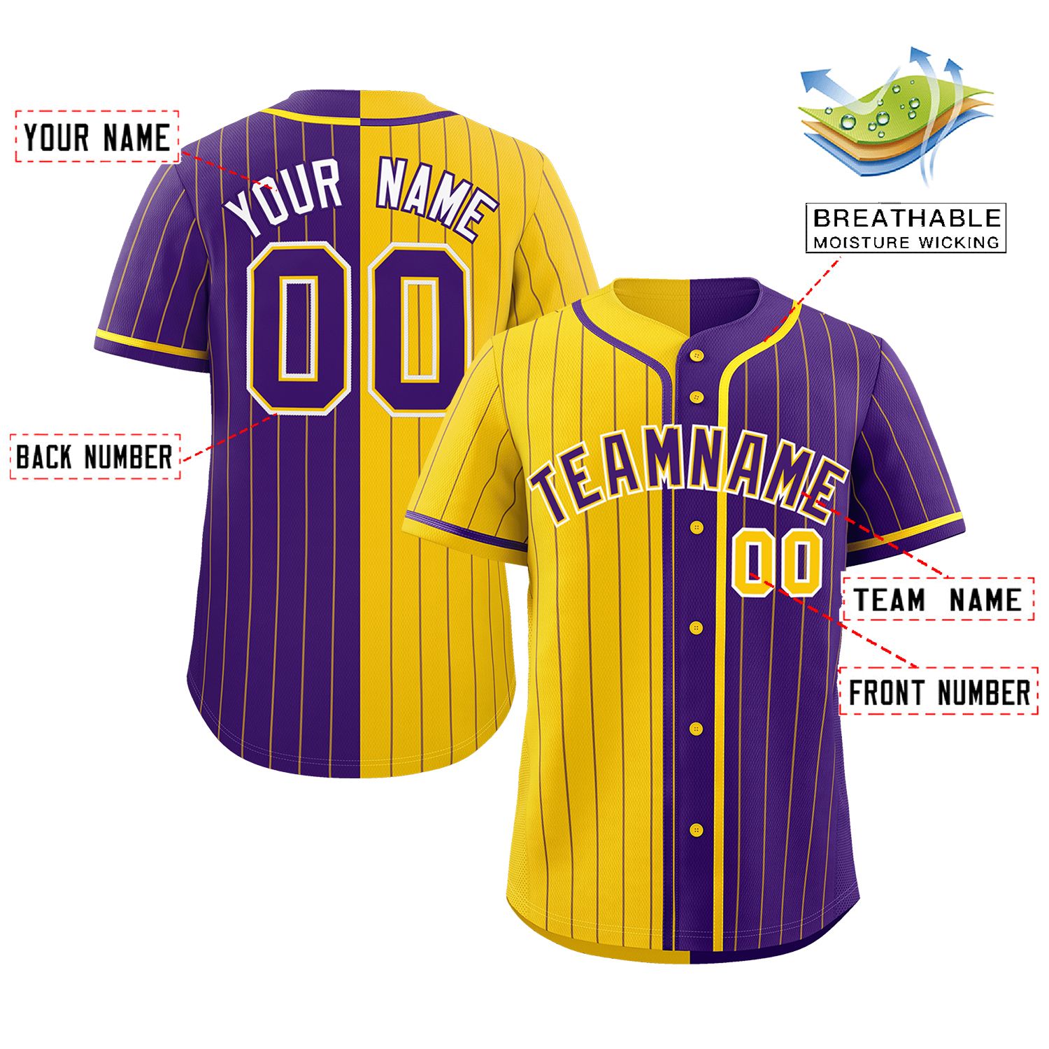 Custom Gold Purple Two Tone Striped Fashion Authentic Baseball Jersey