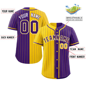 Custom Gold Purple Two Tone Striped Fashion Authentic Baseball Jersey