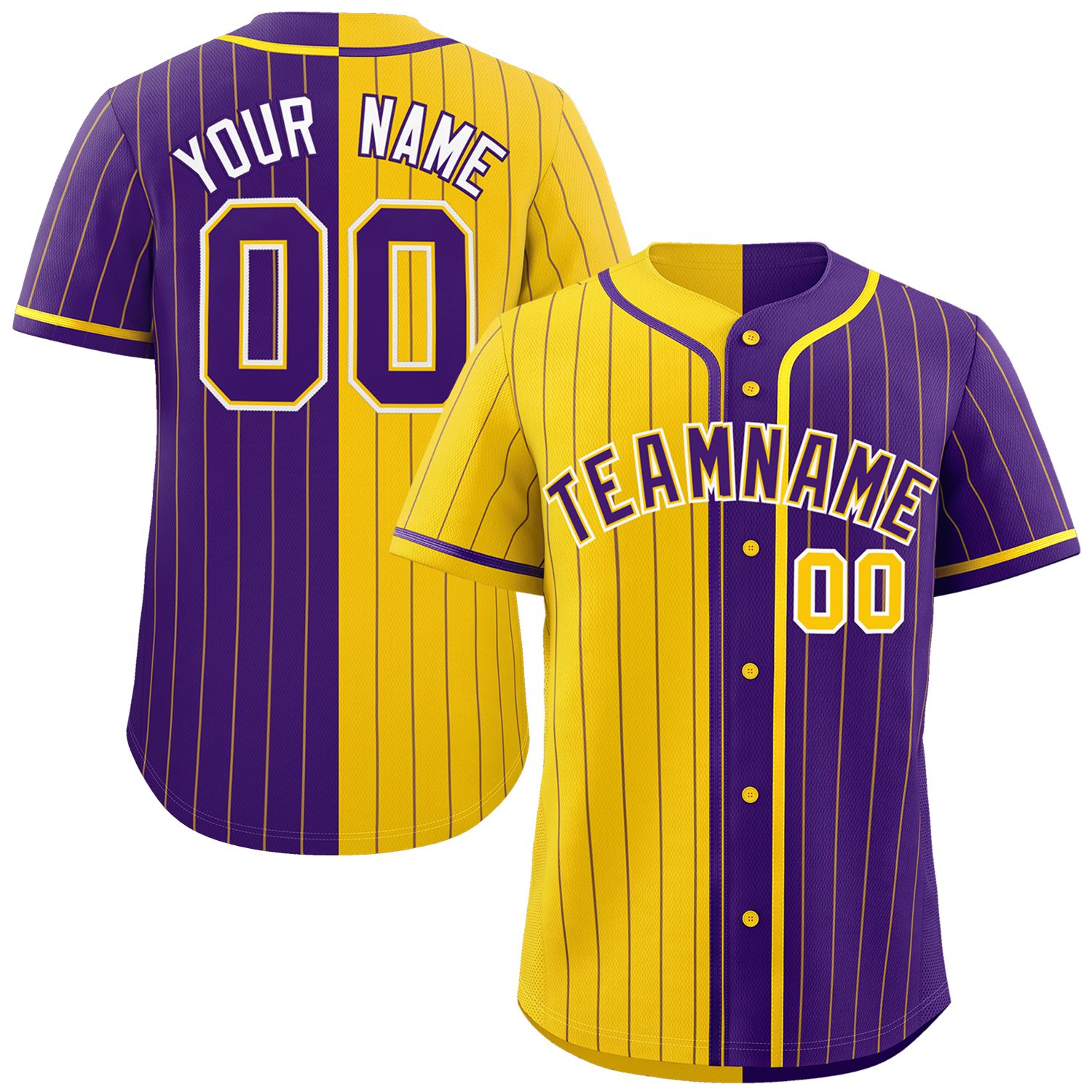 Custom Gold Purple Two Tone Striped Fashion Authentic Baseball Jersey