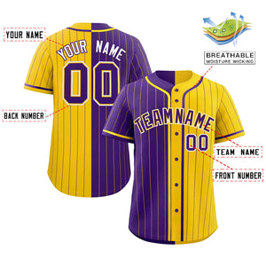 Custom Purple Gold Two Tone Striped Fashion Authentic Baseball Jersey