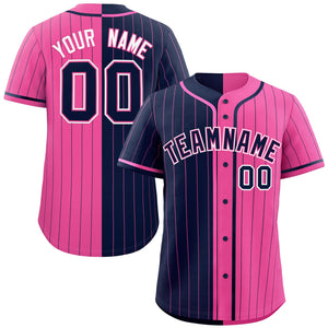 Custom Navy Pink Two Tone Striped Fashion Authentic Baseball Jersey