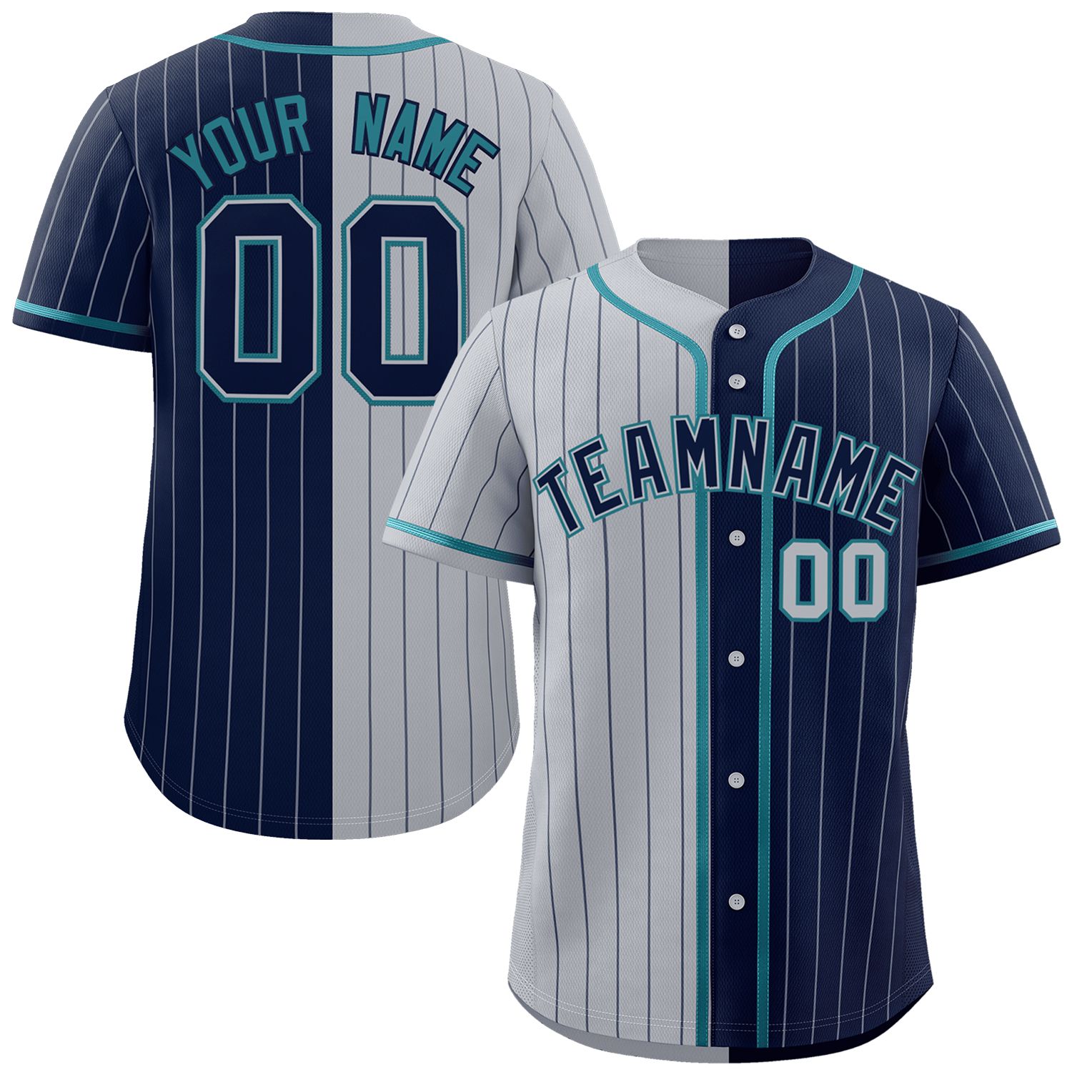 Custom Gray Navy Two Tone Striped Fashion Authentic Baseball Jersey