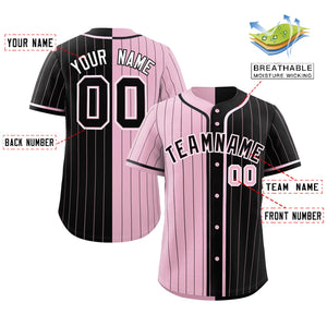 Custom Light Pink Black Two Tone Striped Fashion Authentic Baseball Jersey