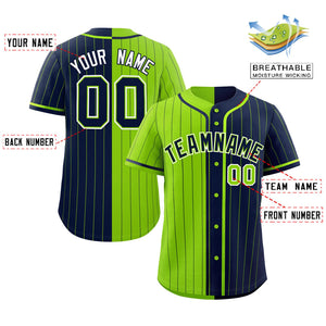 Custom Neon Green Navy Two Tone Striped Fashion Authentic Baseball Jersey