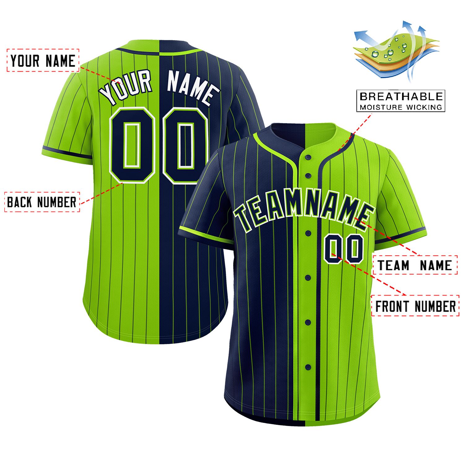 Custom Navy Neon Green Two Tone Striped Fashion Authentic Baseball Jersey