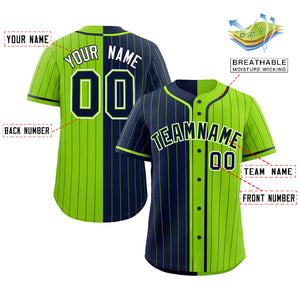 Custom Navy Neon Green Two Tone Striped Fashion Authentic Baseball Jersey