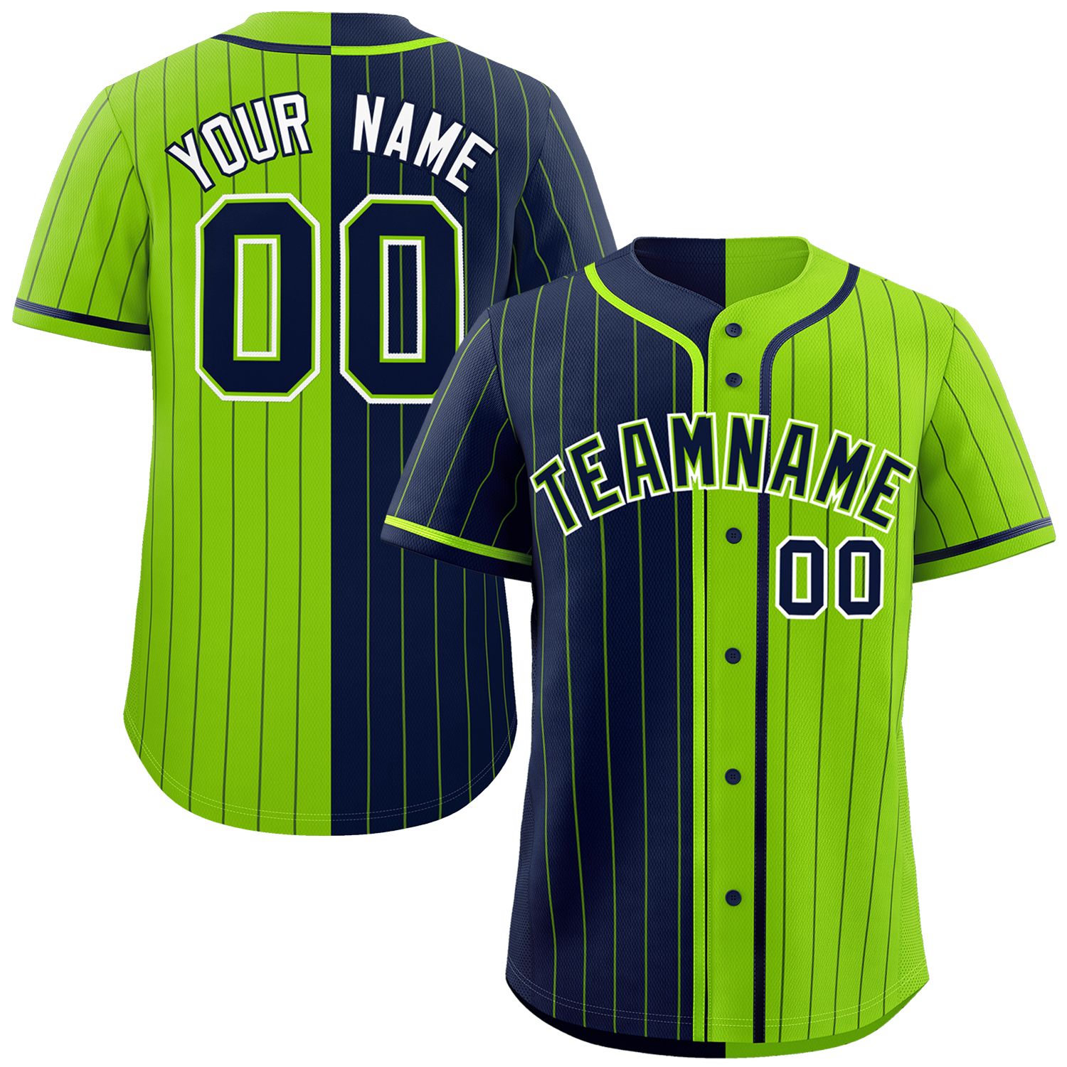 Custom Navy Neon Green Two Tone Striped Fashion Authentic Baseball Jersey