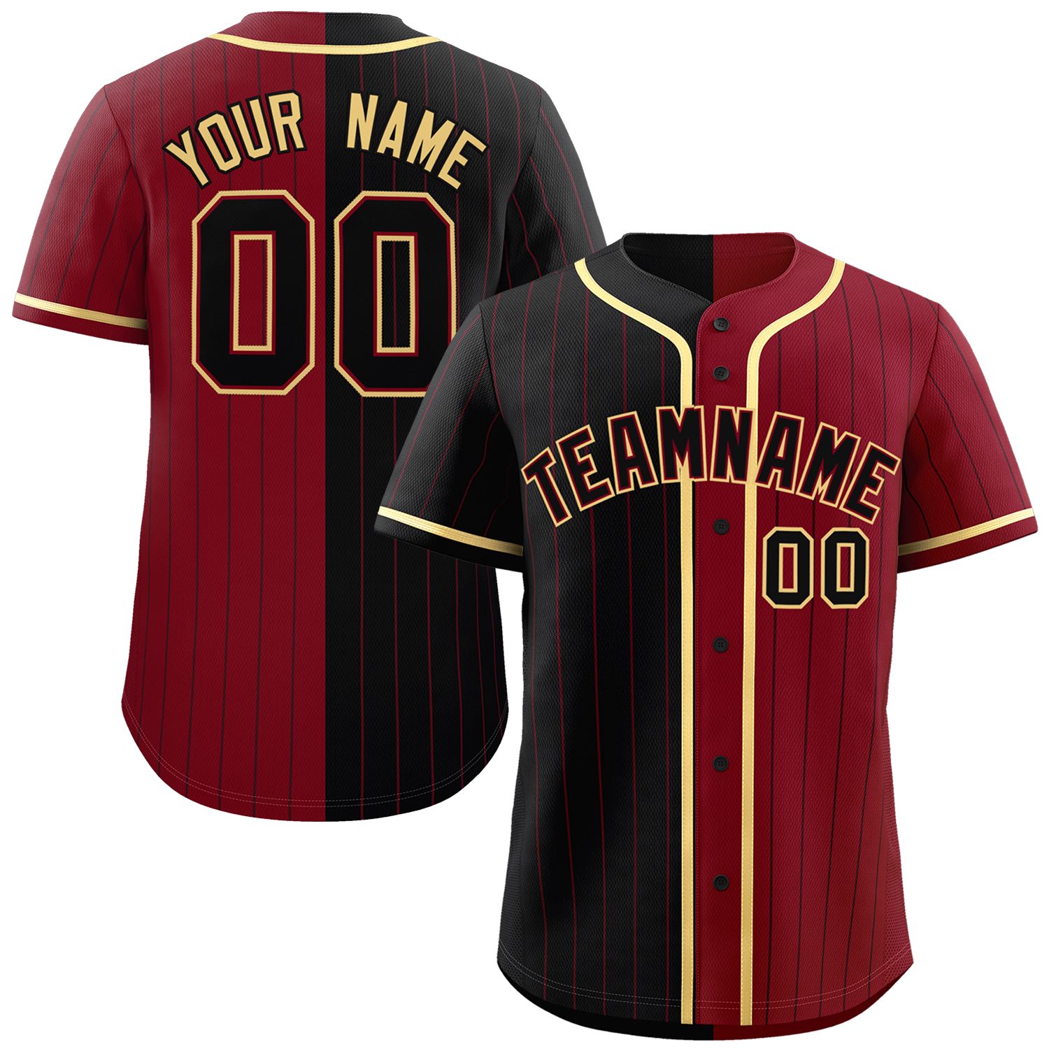 Custom Black Crimson Two Tone Striped Fashion Authentic Baseball Jersey